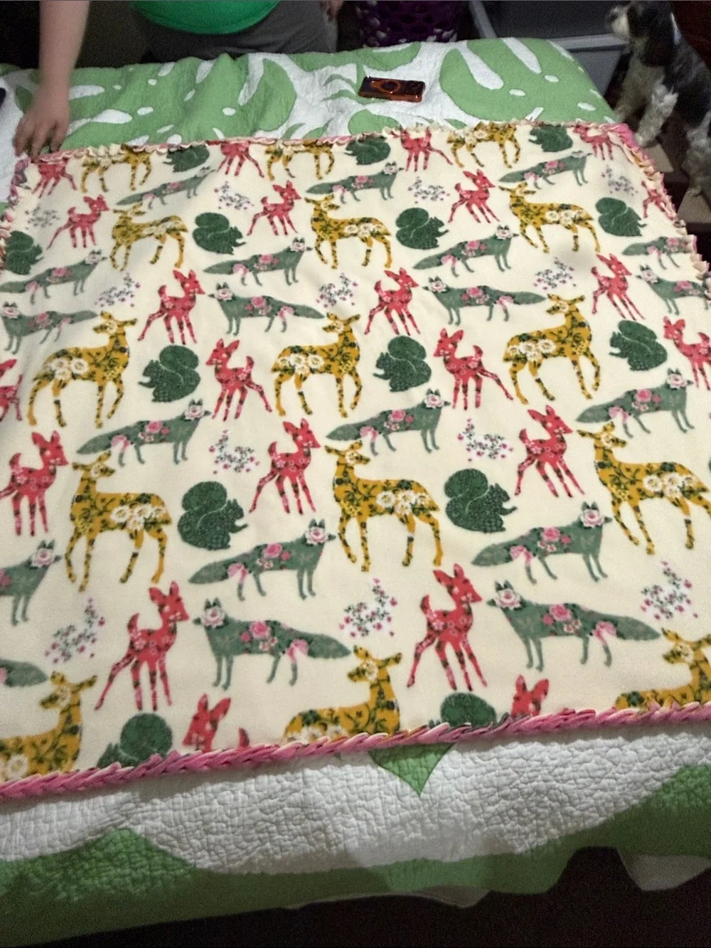 “Little Deer” Tourmaline infused Blanket Deer,fox & Floral patterns Fleece 53x53